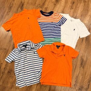 Polo Ralph Lauren Kids Shirts Bundle 5pc Size 4T Orange White Striped Polos Tees